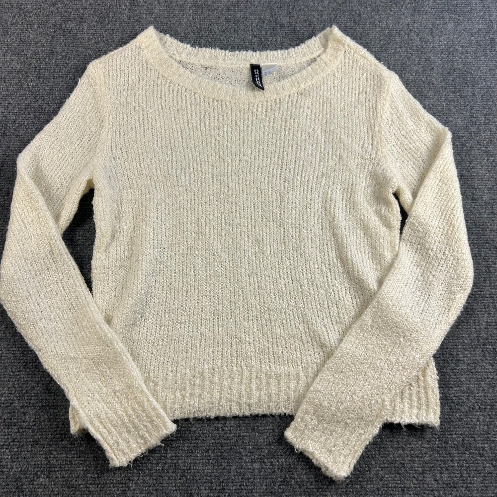 H&M Divided Womens XS Cream Boucle Textured Knit Sweater Long Sleeve Pullover
